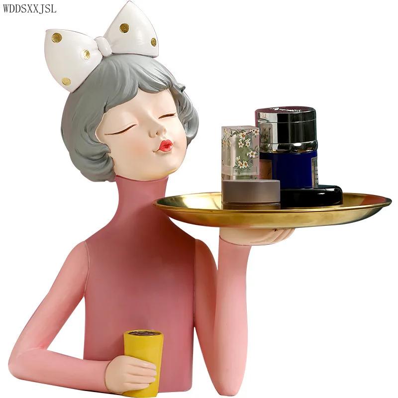 Creative character key storage tray resin crafts living room sundries desktop storage home decor stainless steel tray