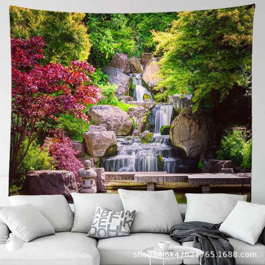 Garden Landscape Tapestry Park Waterfall Maple Tree Carpet Room Hanging Cloth Bedroom Living Room Decoration Cloth Background Cloth Hanging Painting