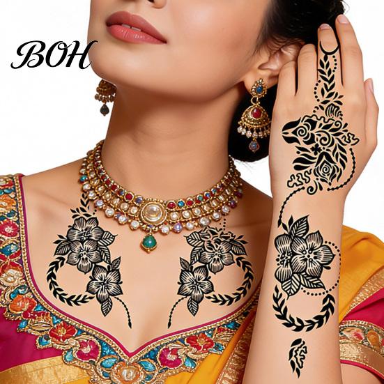 Event Makeup Tattoos Temporary Stickers, Fake Body Arm Chest Shoulder with Black Lace Flower Waterproof Pattern, Non-Irritating Art Sticker
