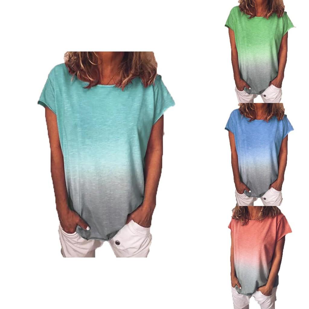Comfortable Women's Summer Short Sleeve Gradient Plus Size Casual Beach T-shirt Tops Blouse For Relaxed Days