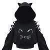 Podzimní ženy volný střih halloween sportovní mikina s kapucí vyhloubená šněrování studená ramena s dlouhým rukávem kočičí uši zdobená mikina s kapucí