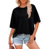 Women Summer Fashion Solid Color T Shirts Loose Scoop Neck Short Sleeve Tops Blouse