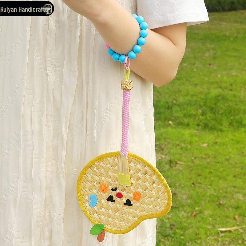 Colorful Hand-Crank Fan with Lanyard - Handmade Cartoon Cattail for Children's Day Photography