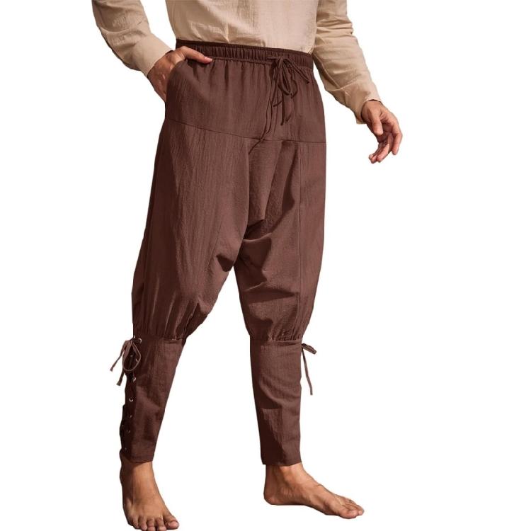 Men Pirate Pants Renaissances Ankle Band Pant Medieval Vikinges Navigator Pants Halloween Costume Cosplay with Drawstring