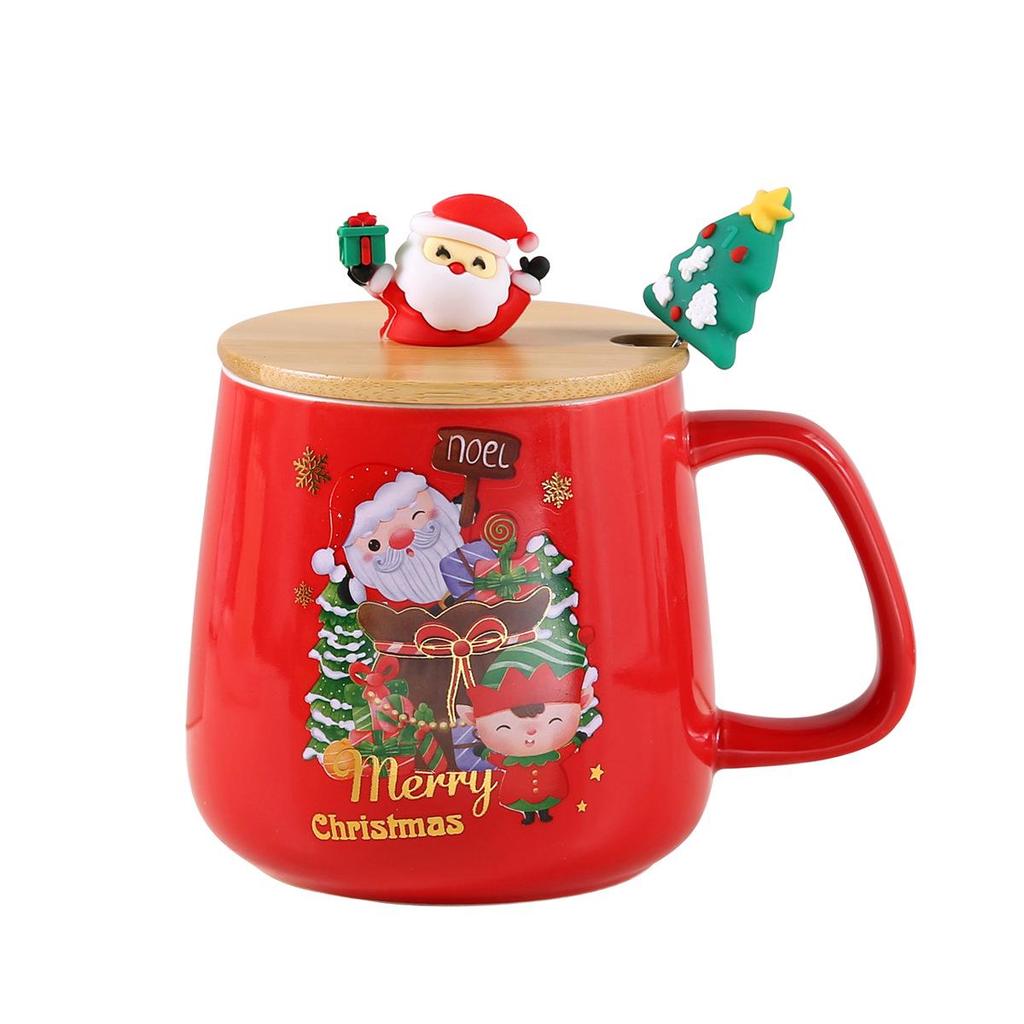 Weihnachts-Keramiktasse Geschenkset mit Deckel - Niedliche Tasse mit großer Kapazität