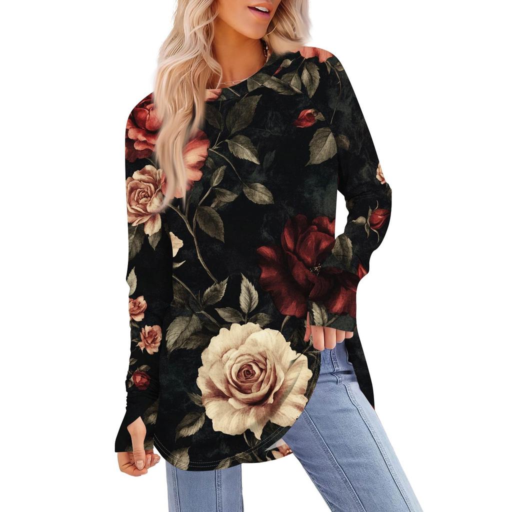 Womens Oversized Sweatshirt Graphic Sweater Long Sleeve Drop Shoulder Round Shirt Tops Vintage Clothes