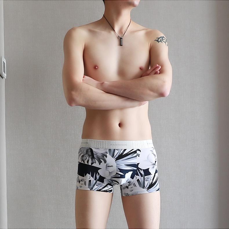 Summer Men's Ice Silk Underwear Ultra-thin Mid Waist Sexy Breathable Flat Angle Pants for Teenagers