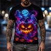 3D Print Halloween Scary Pumpkin Pattern T-shirt For Men Purple Ghost At Night Novel Round Neck T Shirts Festival Gift OOTD 2026