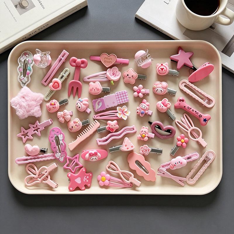 Pink 50-Piece Cute Hair Clip Set: Sweet Girly Japanese Cartoon Bangs Accessories
