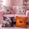 Südkorea Hibiskus Kissenbezug Milbenschutz Kissen Unsichtbarer Reißverschluss seidig kurzer Plüsch Sofakissenbezug