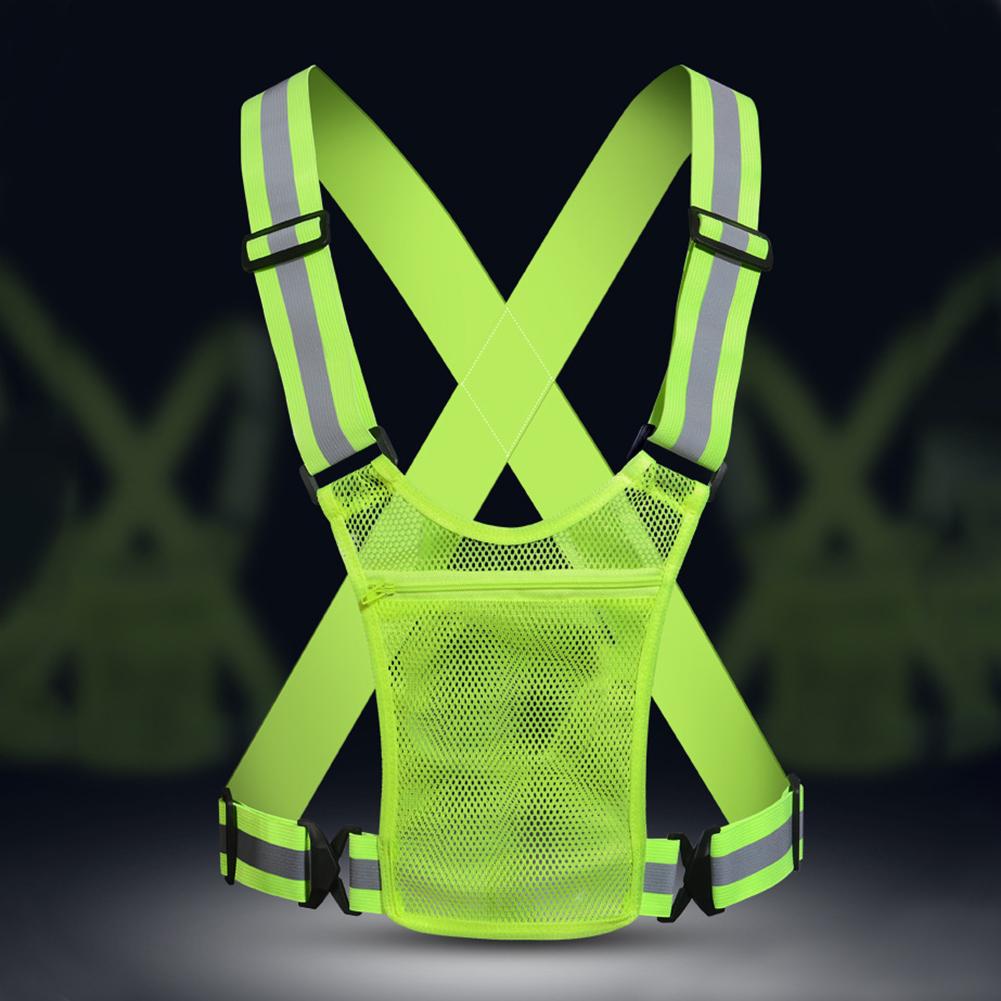 Reflective Safety Vest Lightweight Elastic Safety Vest with Pouch High Visibility Running Vest Adjustable for Running Jogging