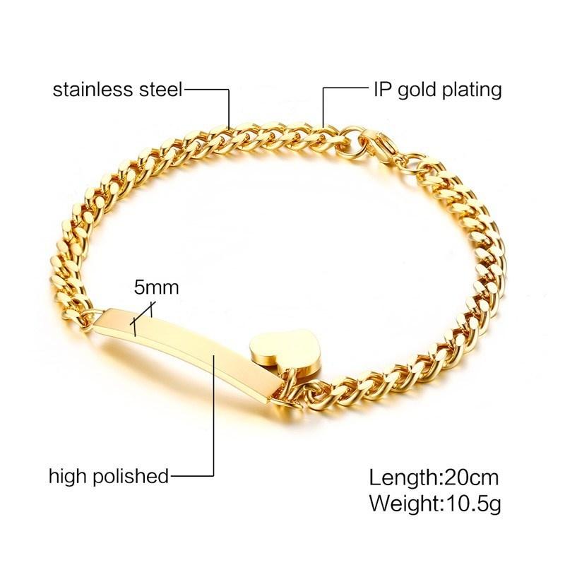 Elegant Personalized ID Bar Bracelets for Women 5mm Thin Stainless Steel Link Chain Custom Quotes BFF Bracelet Gift Jewelry