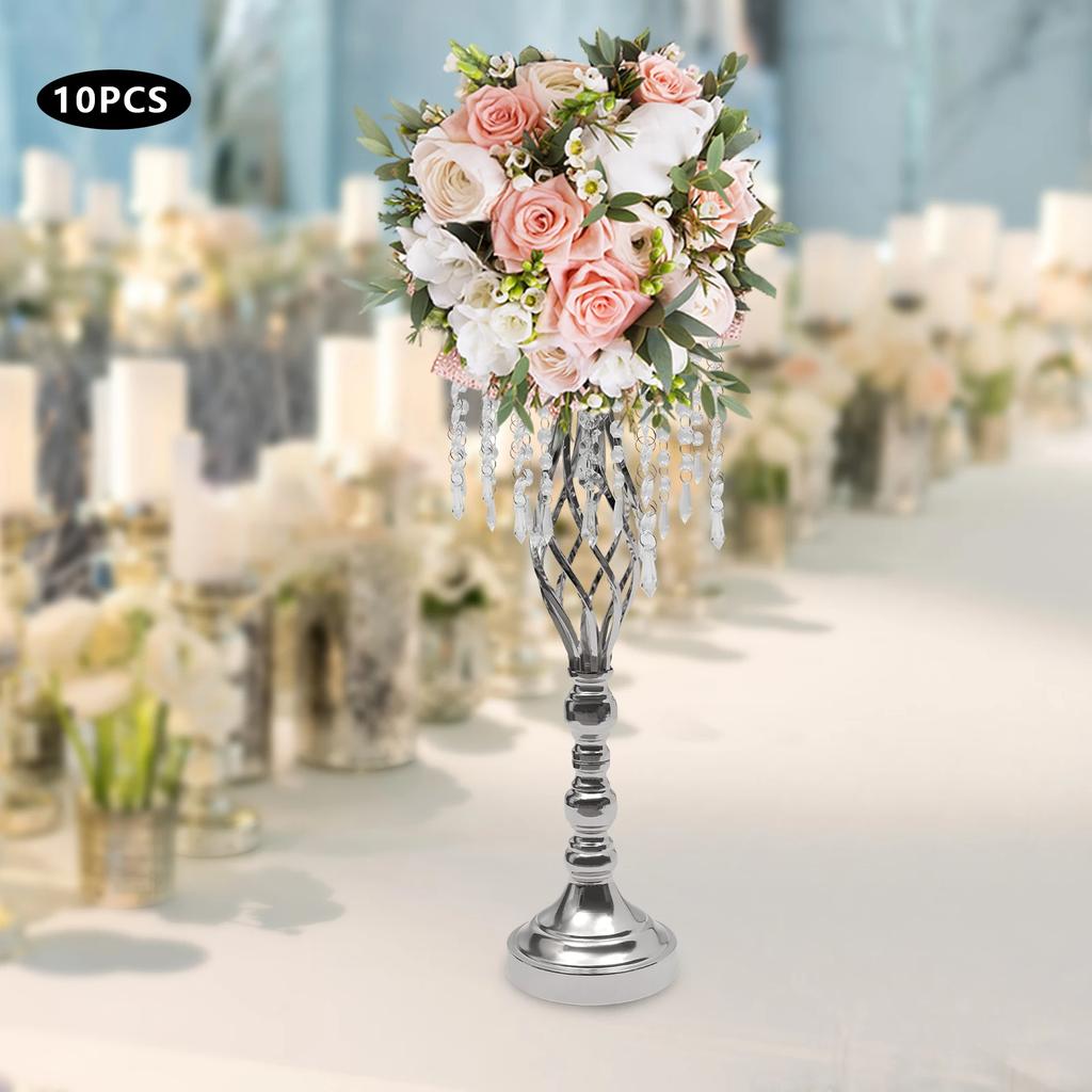 10 Pcs Crystal Flower Stand Wedding Centerpieces for Tables, 21.7in/55cm Tall Elegant Metal Flower Arrangement Stand