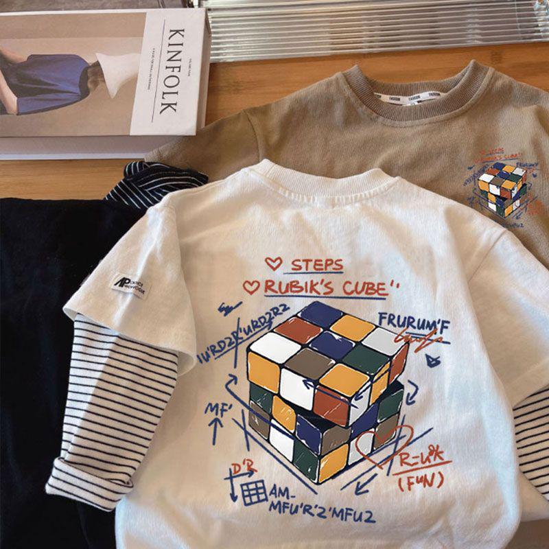 Boys Cotton Fake Two Piece Long Sleeve T Shirt Spring Autumn Cool Kids Base Layer Top 80