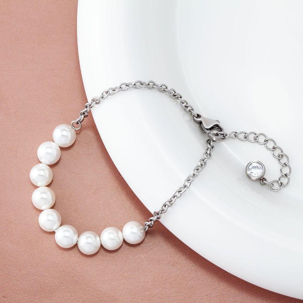 Elegant Charm Pearl Bracelets Steel Chain Beads Bracelets Dainty Simple Thin Pulseras  Jewelry Gift