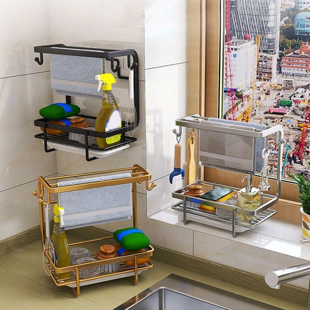 Wall Mounted/Countertop Kitchen Storage Rack Rust-proof Desk Organizer for Home