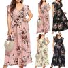 Vestido largo de talla grande sin mangas con volantes y cuello en V con estampado floral informal para mujer