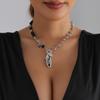 Elegant Oval Mirror Pendant Necklace With Black Diamonds Effect For Women Fashion Jewelry