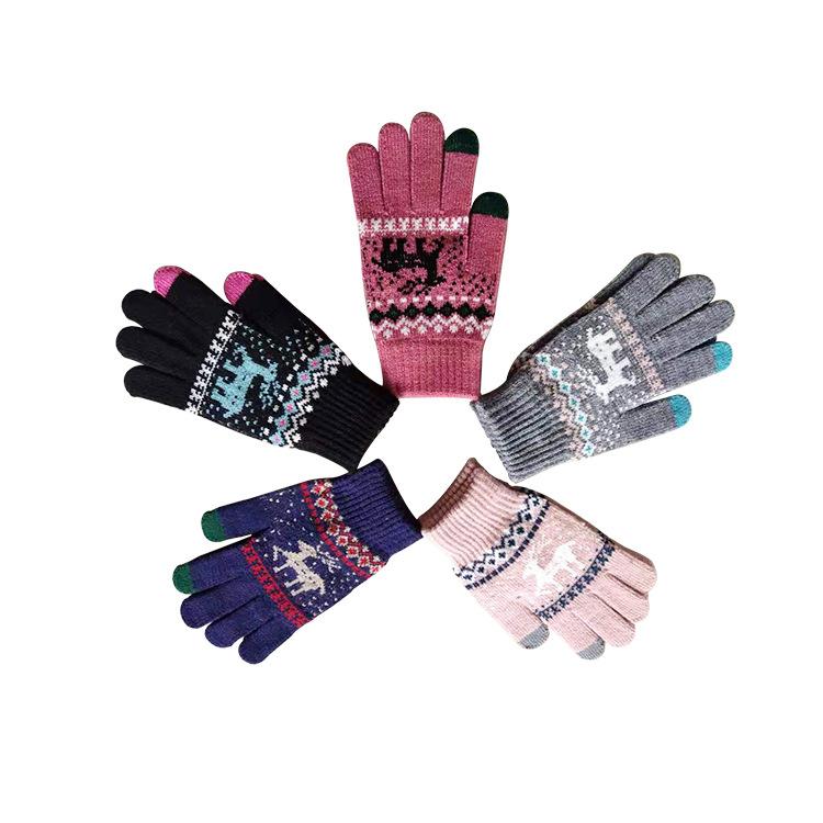 Winter Cold-proof Thin Plush Women's Gloves New Style Wool Plus Velvet Touch Screen Cycling Warm Knitted Gloves