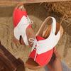 Women's Plus Size Color Block Wedge Sandals with Thick Sole and Velcro Lace-up.