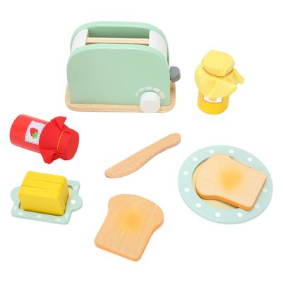 Toaster Toy Set with Bottle Bread Slices Plate Yellow Wooden Block Safe Bread Maker Toy for Girls
