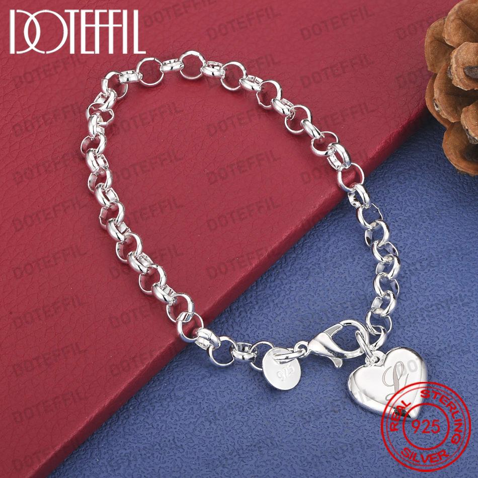 Xiaomi Exquisite 925 Sterling Silver Heart-Shaped 26-Letter Chain Bracelet for Women, Fashionable Wedding Gift, Party Jewelry