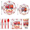 Fire Truck Birthday Party Set: Plates, Cups, Banners, Tablecloth, Cutlery