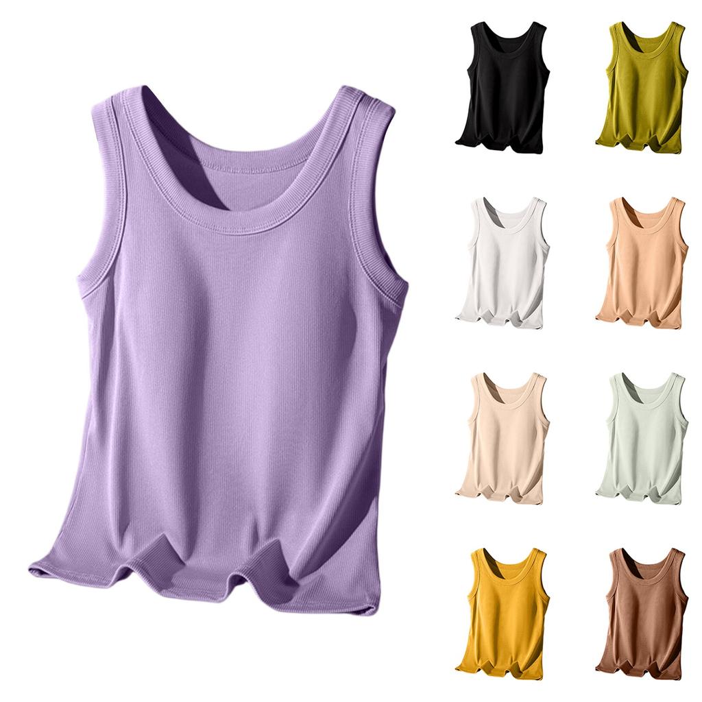 Women's Loose And Casual Bra With Breast Pad One-piece Wide Shoulder Threaded Camisole Vest Summer Outerwear Base Sleeveless Pajamas