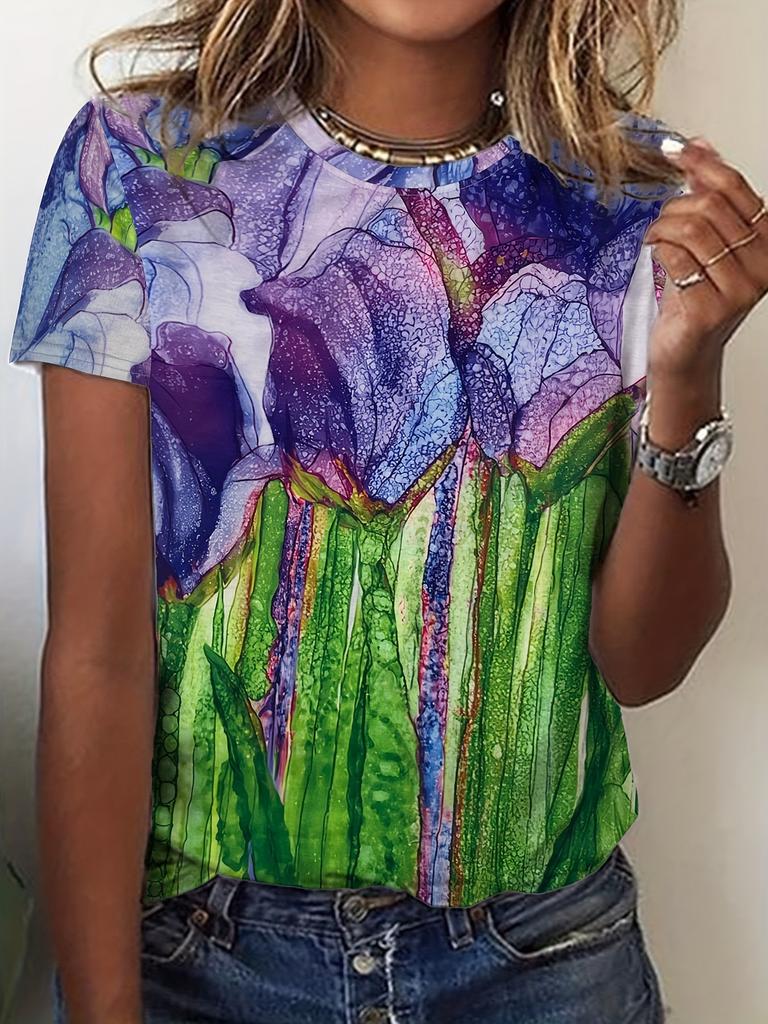 Women's round neck short sleeved T-shirt, women's summer small animal print, 3D digital print, popular print summer top 2880 EMA