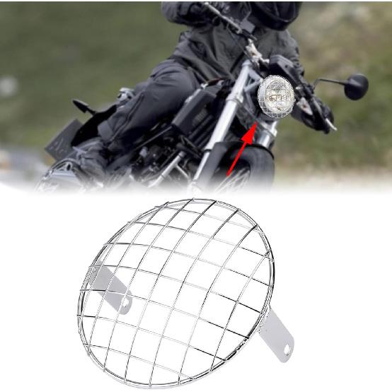For Motorcycle, 7 Inch Headlight Mesh Grille Side Mount, Universal Cafe Racer Mask, Silver Headlight Lamp Cover, Motorcycle Headlight Cover