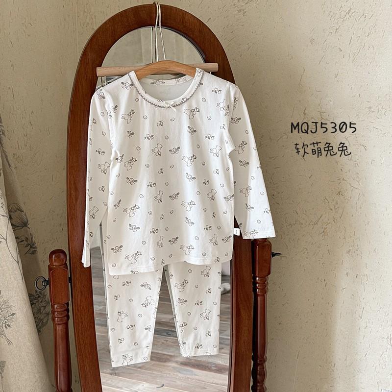 Cartoon Bunny Kids Pajamas Set 2025 Fall Winter Lycra Cotton Round Neck Sleepwear Boys Girls