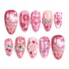 30-Piece Handmade Almond Bear Valentine’s Nail Art Set: Cute Pink, Gold Foil, Cherry Heart Design
