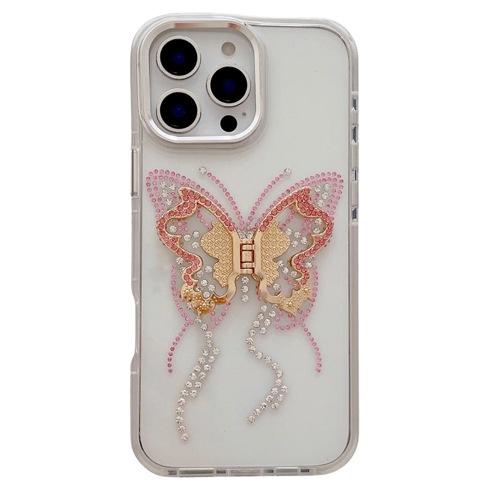 

For iPhone 16 Pro Max Case with Butterfly Kickstand TPU+PC Shockproof Phone Cover White