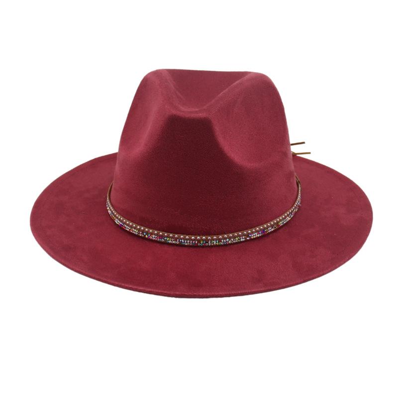 Diamond Flat-Brimmed Shade Men'S And Women'S Suede Hats Western Cowboy Hats Jazz Top Hats