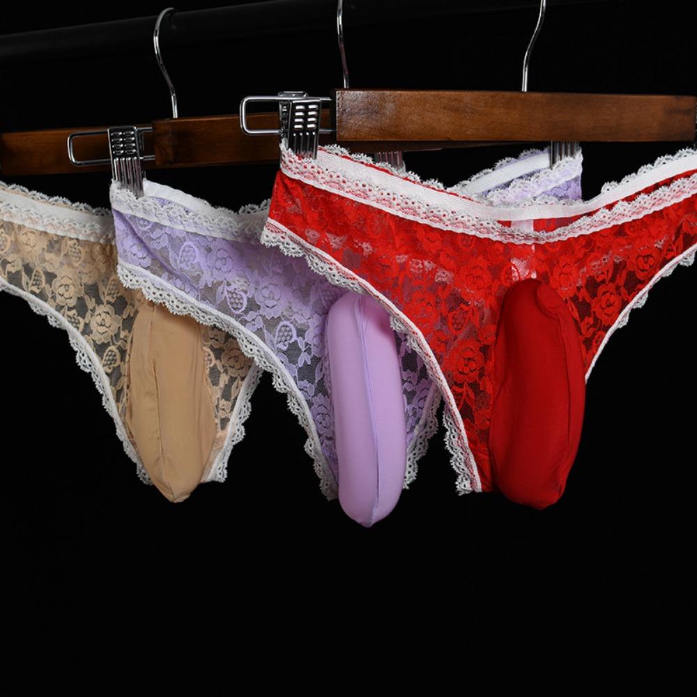 Qinghe Men's Underwear Vertical Bag Egg Sexy Love Women's Lace Jj Set Briefs Couple Underwear Stockings Shorts