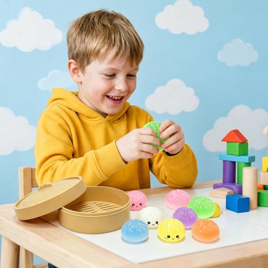 Stress Relief Toys Steamed Bun And Steamer Set Decompression Toy Soft TPR Durable Anxiety Relief Toy for Adults