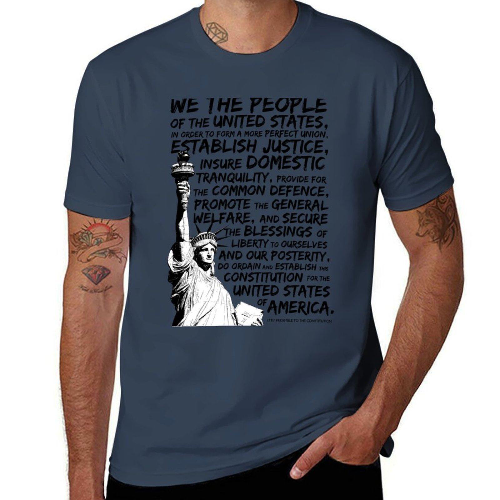 We The People Preamble to the Constitution Cool American Shirt BLACK TShirt Running Gym Short Sleeve Sports Tee S