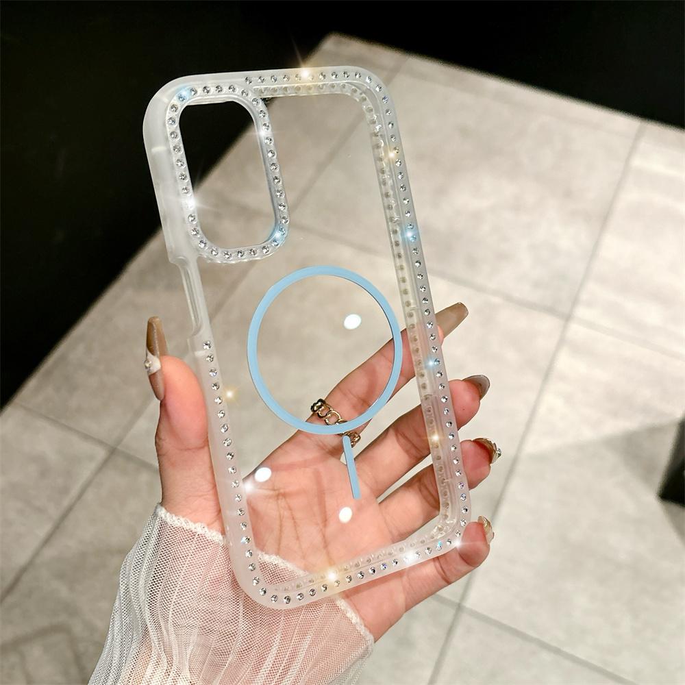 Diamond Clear Magnetic Phone Case for Samsung Galaxy S23 S24 S25 Ultra  A56  A55 A35 A15 5G Transparent Glitter Bling Hard Cover
