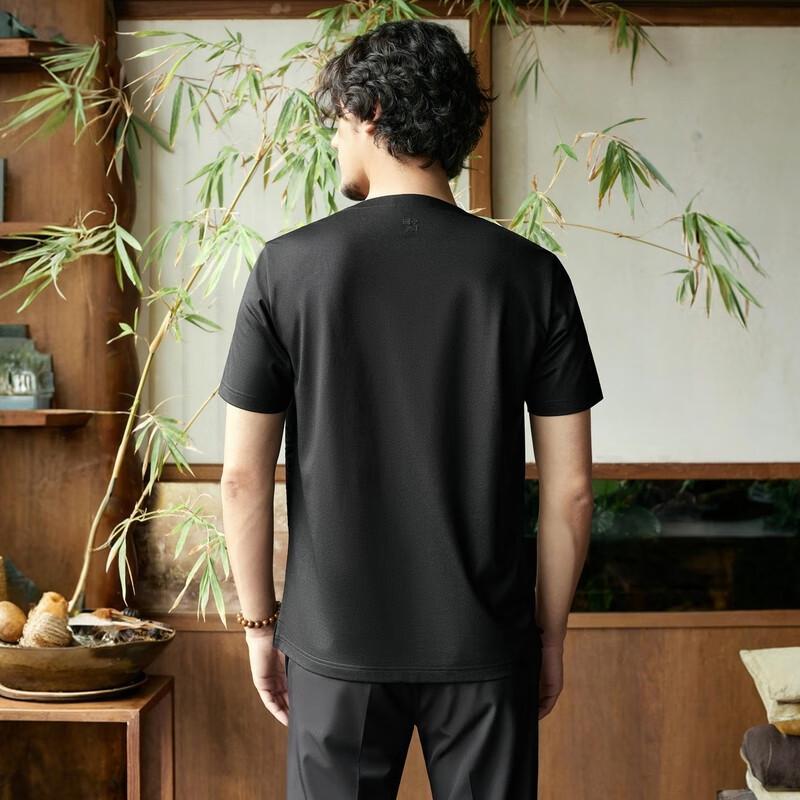 Septwolves Men s Chinese Style Auspicious Cloud Round Neck T-Shirt with Disc Buttons M