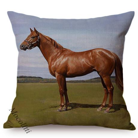 Horse Oil Painting Racehorse Mare Pattern Cushion Cover Nordic Farm Animal Design Cotton Linen Sofa Decoration Throw Pillow Case