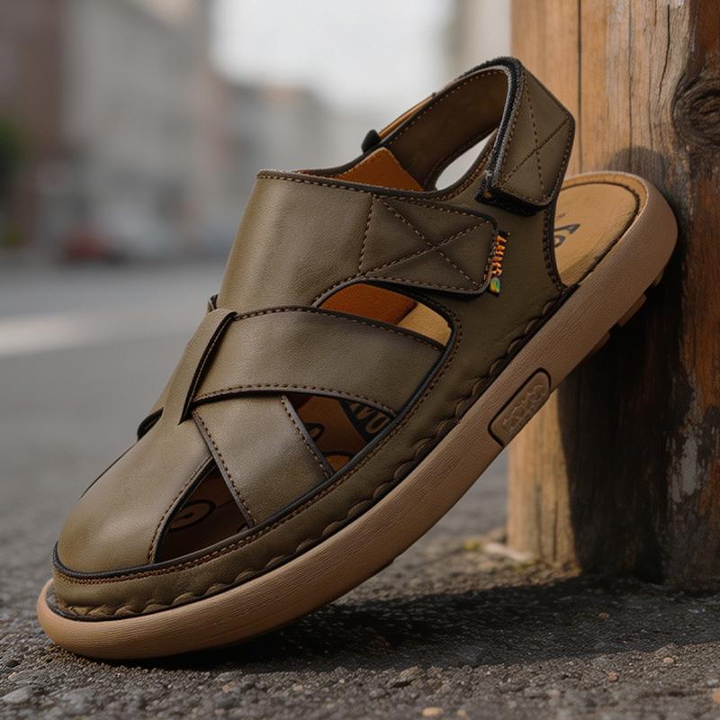 Sandales pour Hommes Respirantes Cuir Creux Bout Fermé Anti-Odeur Nouvelles Semelles Souples Antidérapantes Résistantes à l'Usure Chaussures d'Extérieur pour Plage pour Adolescent