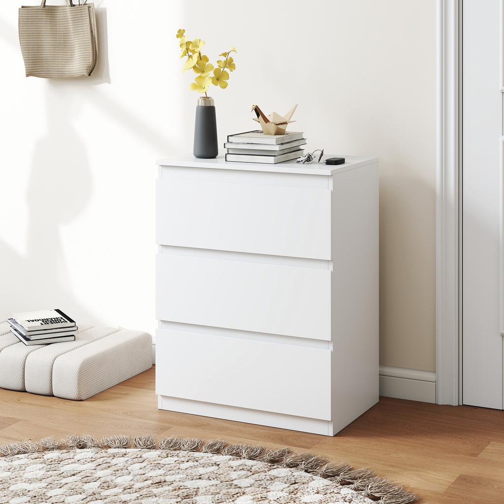 Chest of Drawers with 3 Drawers, for Living Room, Bedroom, Hallway, Particleboard, White
