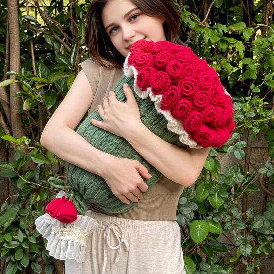 Rose Bouquet Pillow 2-in-1 Decorative Knitted Throw Pillow Blanket Machine Washable Bouquet Cushion for Couch Sofa Bed Anniversary Gift