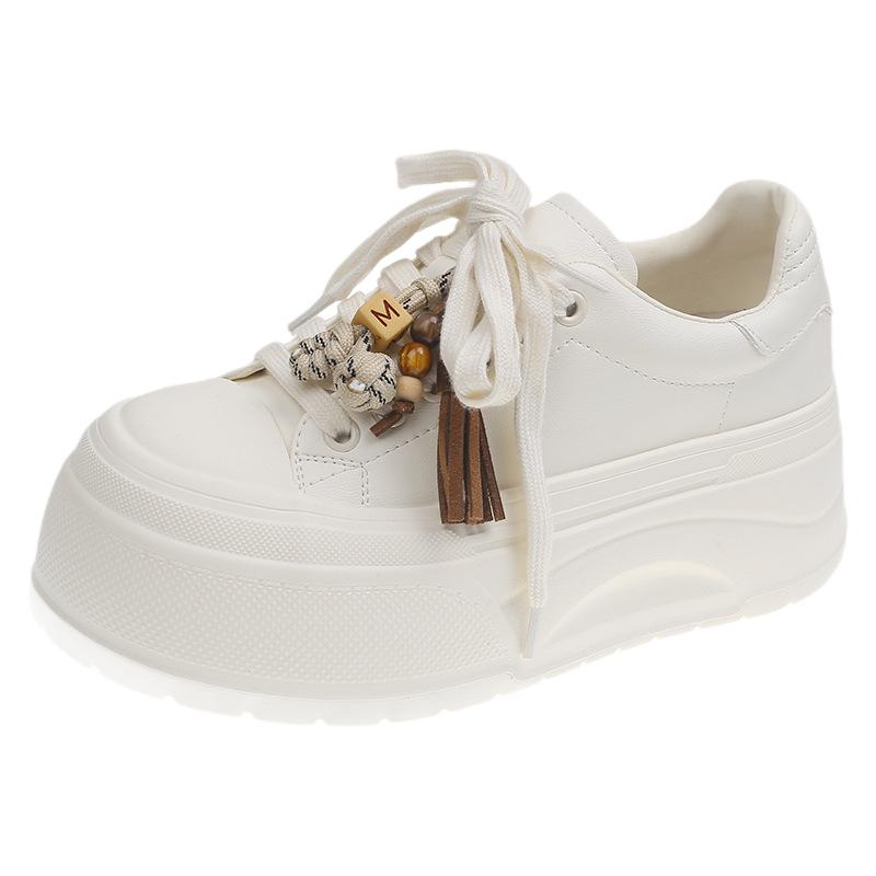 Little White Shoes Women's 2025 Autumn New Inner Height Increase Small Thick-soled Muffin Shoes Versatile Lace-up Flat-soled Casual Board Shoes