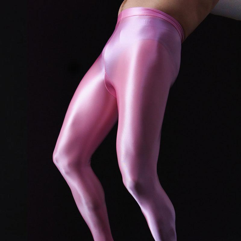 Sexy Men Cockring U Convex Pouch Stockings Open Close Sleeve Tight Stockings Sheer Shiny Glossy Pantyhose Tights Candy Color F32