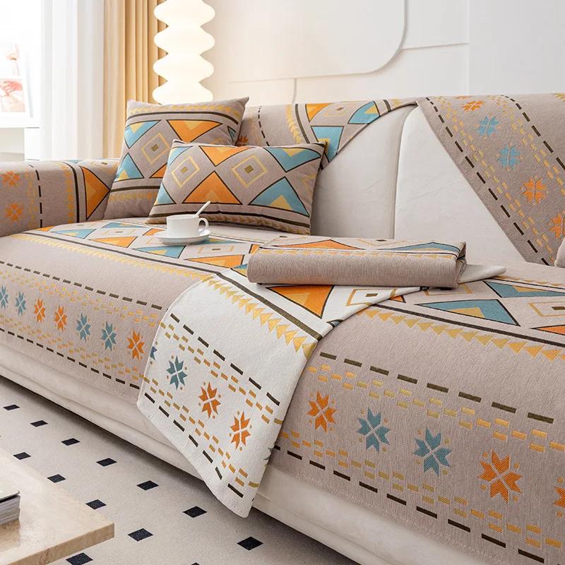 Bohemian Style Chenille Sofa Cushion Four Seasons Universal Backrest Sofa Non-slip Sofa Cover Jacquard Soft Fabric Couch Cover
