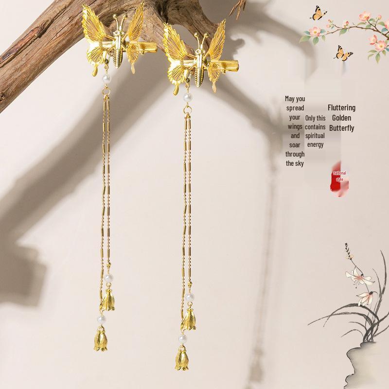 Retro Tassel Pearl Hairpin - Chinese Ethnic Updo Duckbill Clip for Women