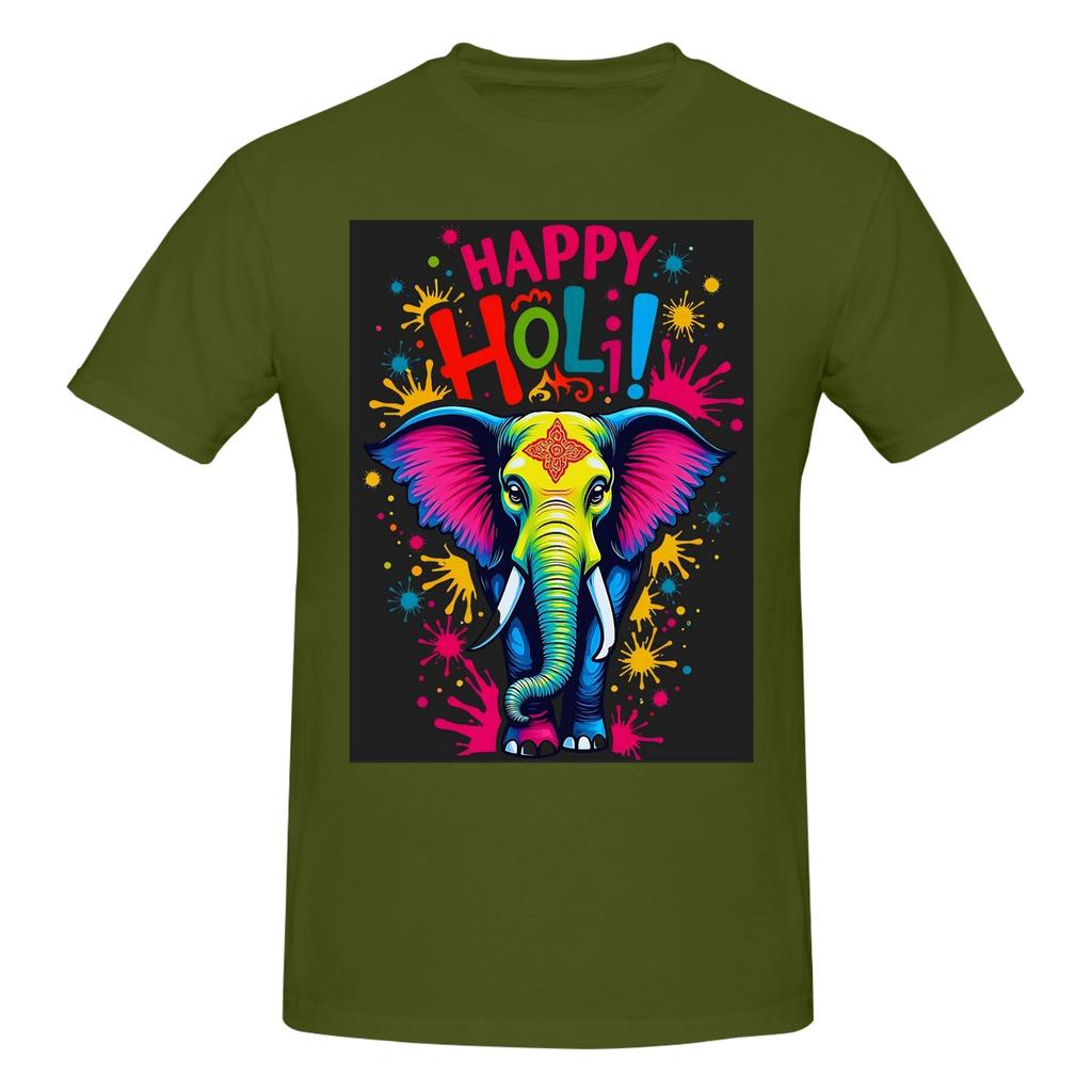Happy Holi Festival India Color Elephant 100 Cotton Tshirt Unisexs T Shirts Unisex Crew Neck Short Sleeve S6xl