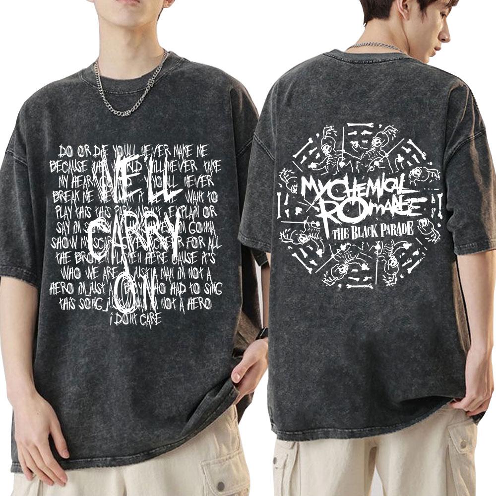Koszulka Vintage Washed Zespół Rockowy My Chemical Romance Three Cheers for Sweet Revenge Koszulki Gotyckie Męskie Damskie Odzież Koszulki