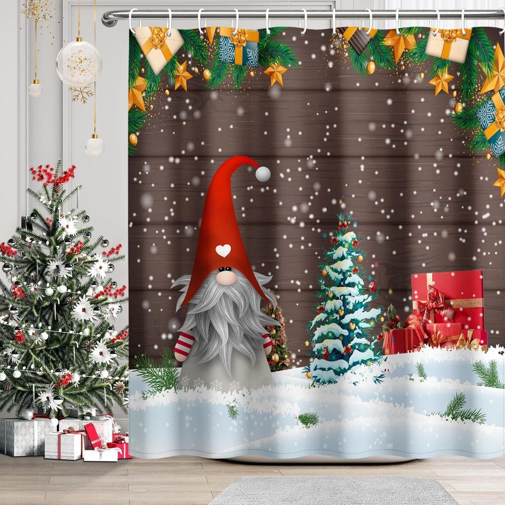 Christmas Shower Curtain Xmas Balls Shower Curtains For Bathroom Decorations Pine Trees Stars Bathroom Curtain Christmas Holiday